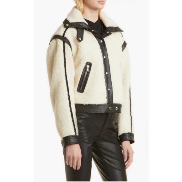 Veronica Beard Colorblock Pattern Jacket Anita Faux Shearling With Cotton Piping - Picture 2 of 8